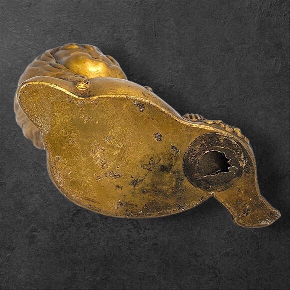 Vintage Gold Cherub Figurine w/ Green Rhinestone Eyes 8" x 6" Cottagecore Decor - Picture 8 of 10